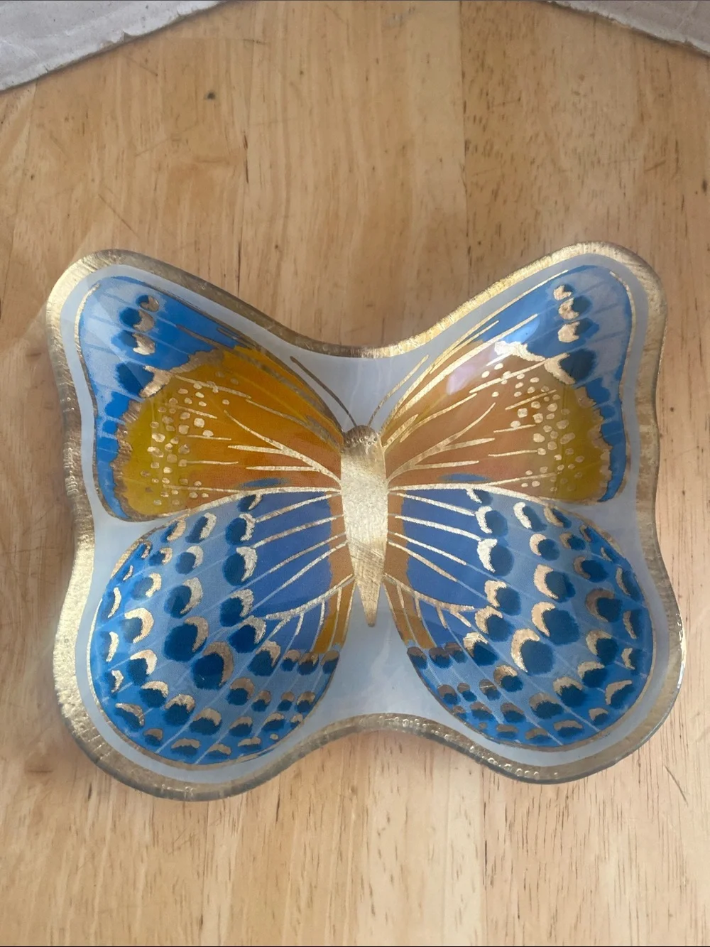 Decorative Blue and Gold Butterfly trinket dish NWT About 4.5 x4